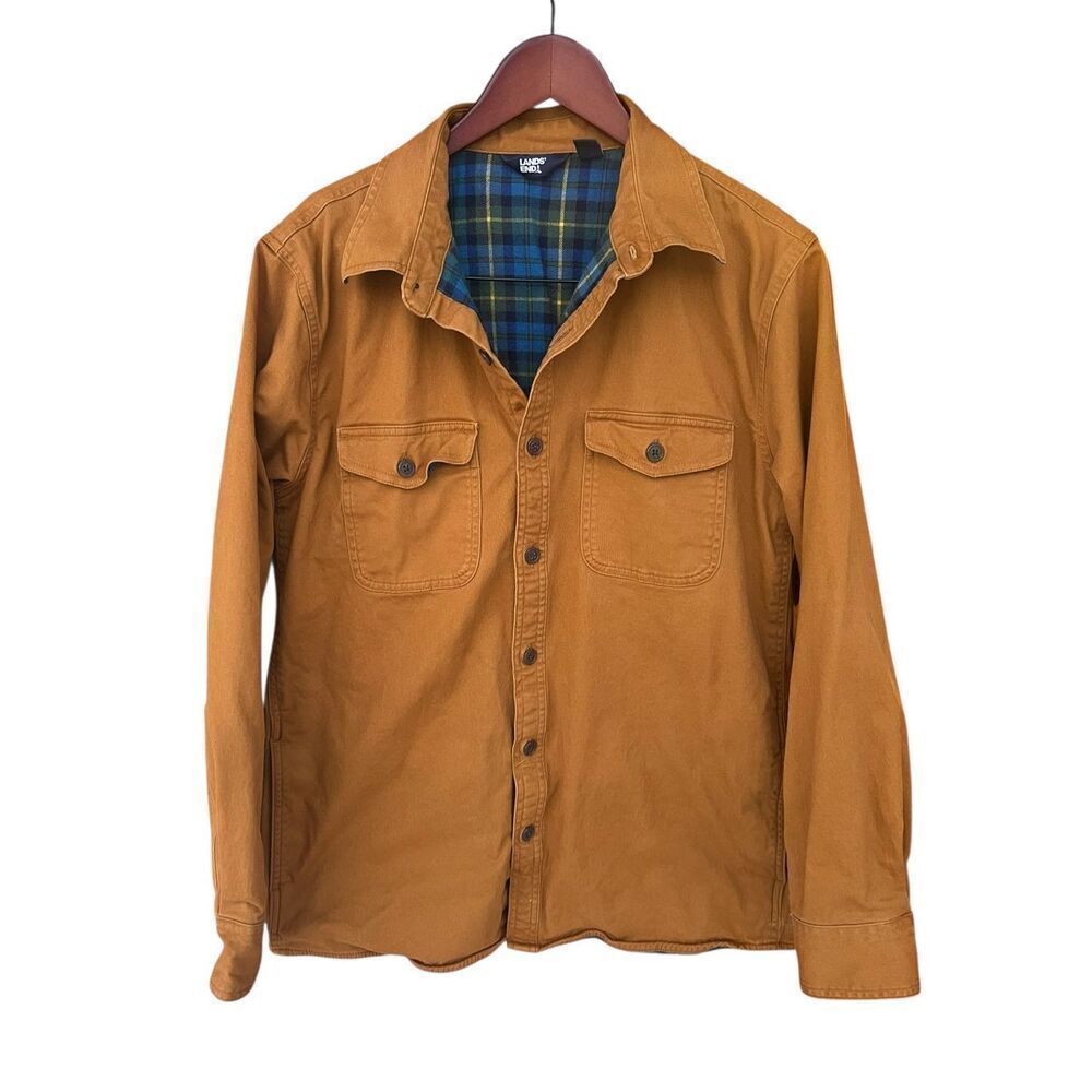 Land's End Men's M Flannel Lined Long Sleeve Work Shirt Jacket shacket button up